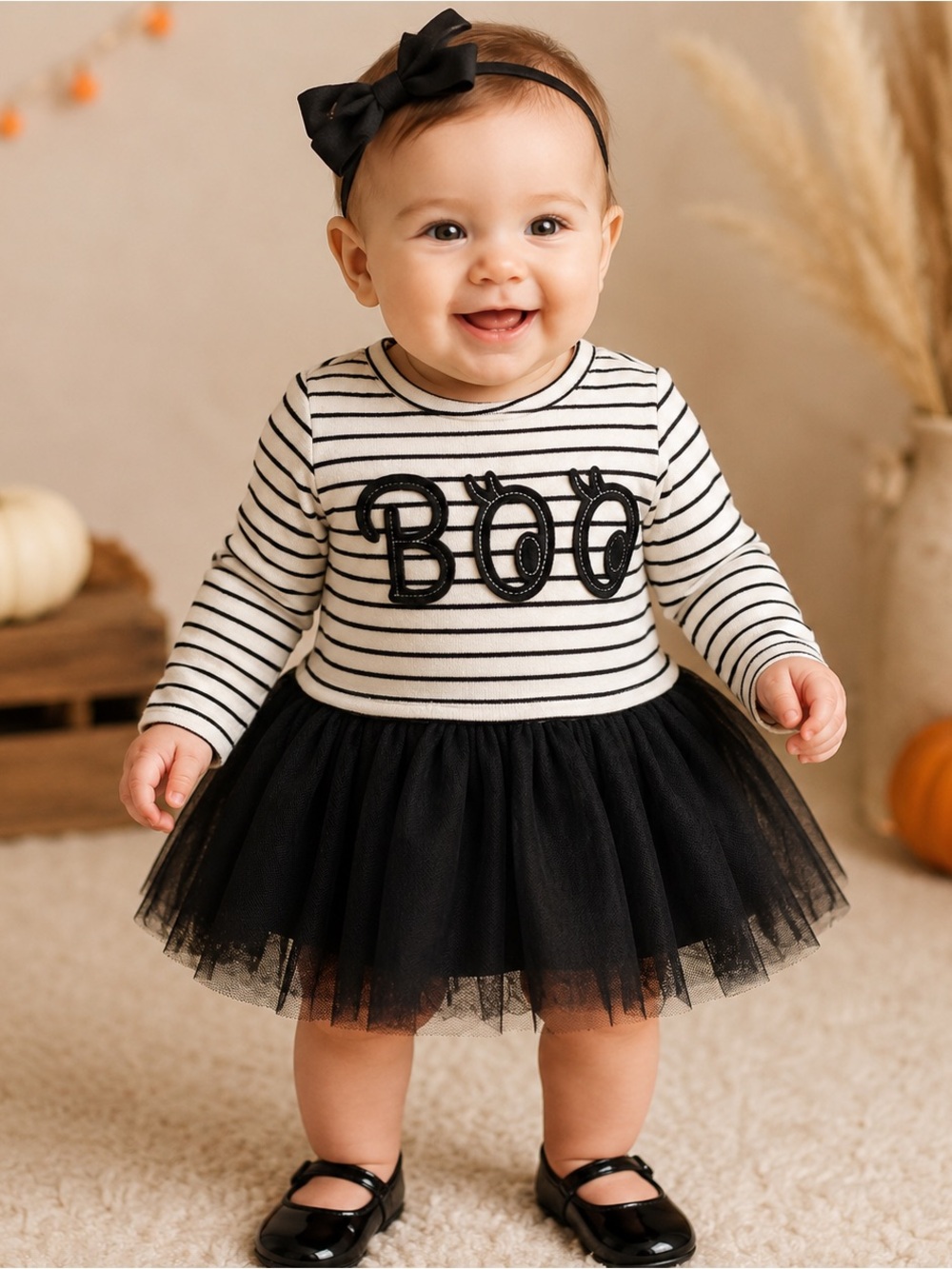 Baby Gap BOO Halloween Tulle Tutu Dress 3-6M Black White Striped Costume